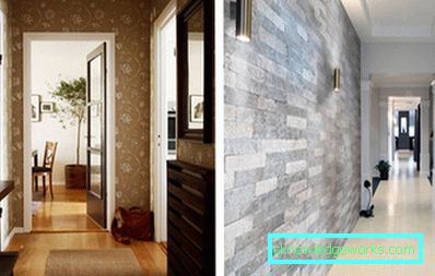 Foto: decorazione murale con carta da parati lavabile e pietra decorativa