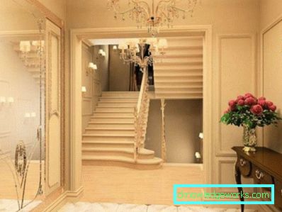Disegna un corridoio in una casa privata con una foto delle scale