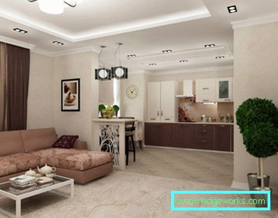 Design cucina-soggiorno di 25 metri quadrati. m