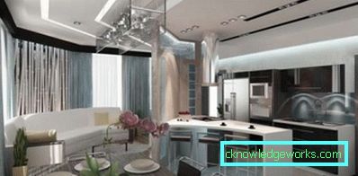 Progettazione di cucina-sala da pranzo-soggiorno nell'appartamento