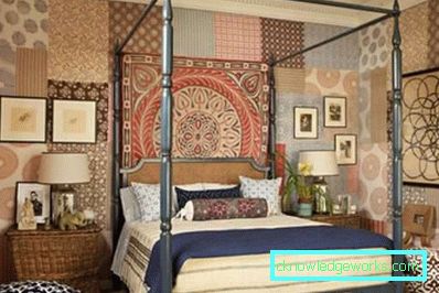 Carta da parati combinata nel design della camera da letto - interni fotografici Carta da parati combinata nel design della camera da letto - interni fotografici