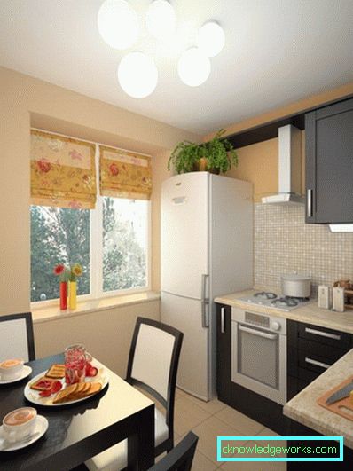 Cucine angolari di design di diverse dimensioni con un frigorifero