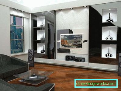 Mobili sotto la TV in salotto in una foto in stile moderno