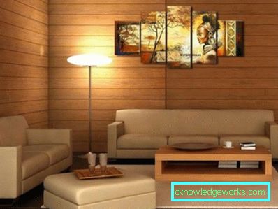 Dipinti modulari all'interno del soggiorno sul divano - idee fotografiche