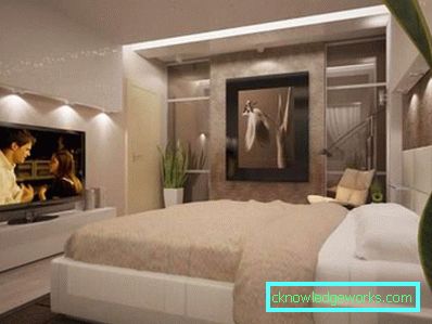 Carta da parati nella camera da letto con mobili chiari - foto interna Carta da parati nella camera da letto con mobili chiari - foto interna