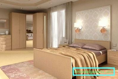 Carta da parati nella camera da letto con mobili chiari - foto interna Carta da parati nella camera da letto con mobili chiari - foto interna