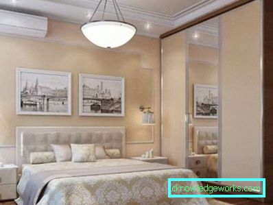 Carta da parati nella camera da letto con mobili chiari - foto interna Carta da parati nella camera da letto con mobili chiari - foto interna